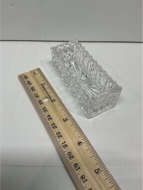 Vintage Cut Glass Toothpick Holder Rectangular Starburst Pattern